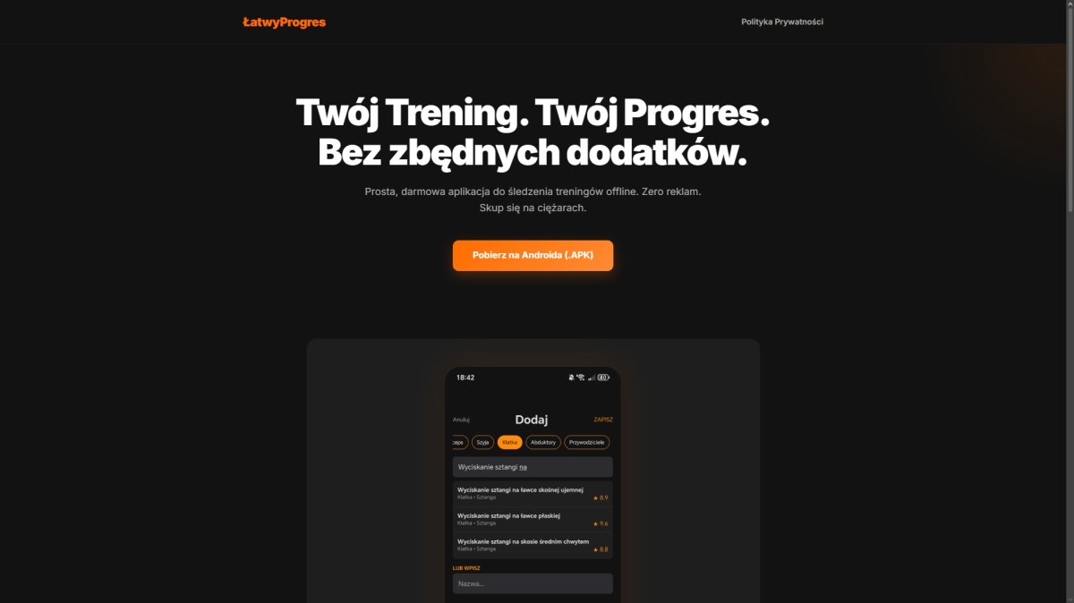 Strona internetowa dla aplikacji LatwyProgres