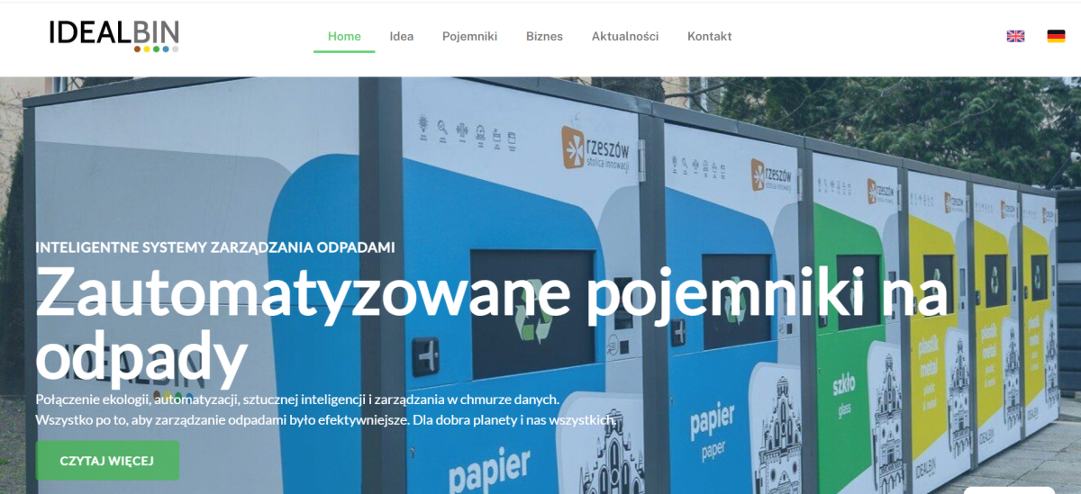 Strona www producenta inteligentnych pojemników na odpady
