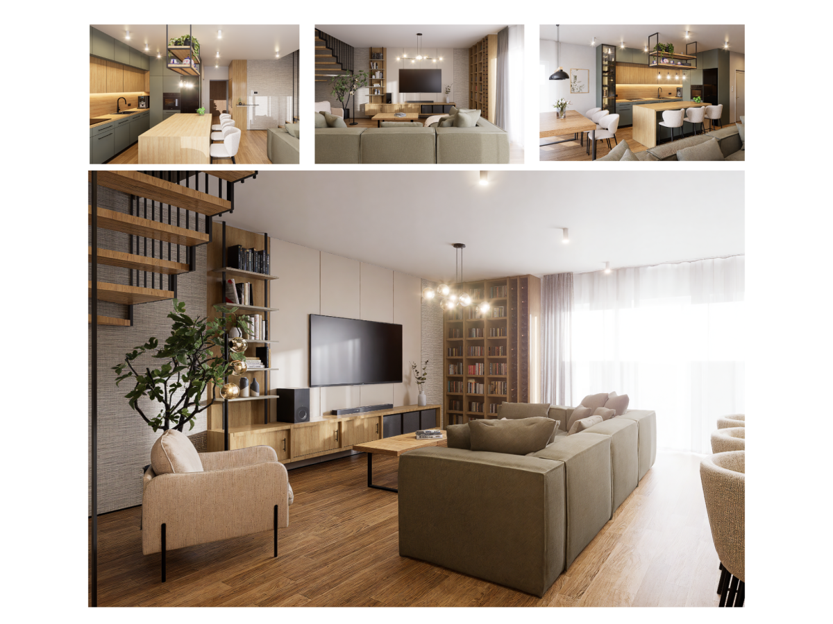 Projekt salonu z otwartą kuchnią