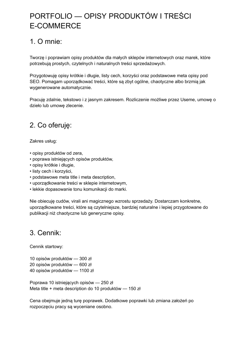 Opisy produktów i treści e-commerce