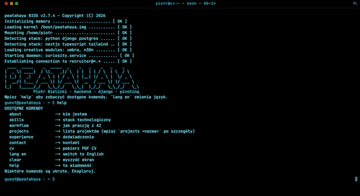 Terminal CV — interaktywne portfolio w stylu bash